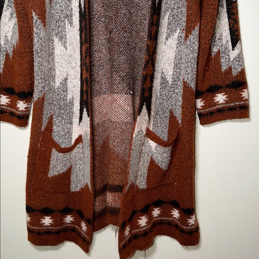 Snails Cinnamon Boho Aztec Print Oversized Fuzzy Cardigan Sweater - Picture 4 of 5